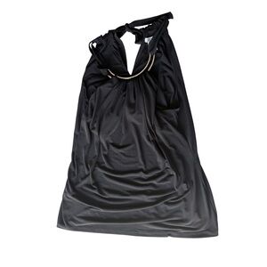 Cache | Black Sleeveless Top with Halter Neck | Metal Hardware Detailing | Large